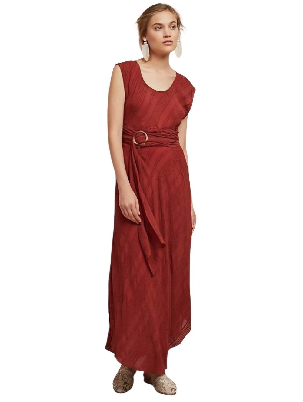 Moulinette Souers Anthropologie Guinevre Textured Rust Maxi Dress 14